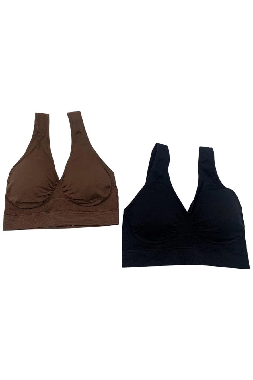 Rhonda Shear Women's 2pk Cotton Blend Ahh Bra Black/Espresso -